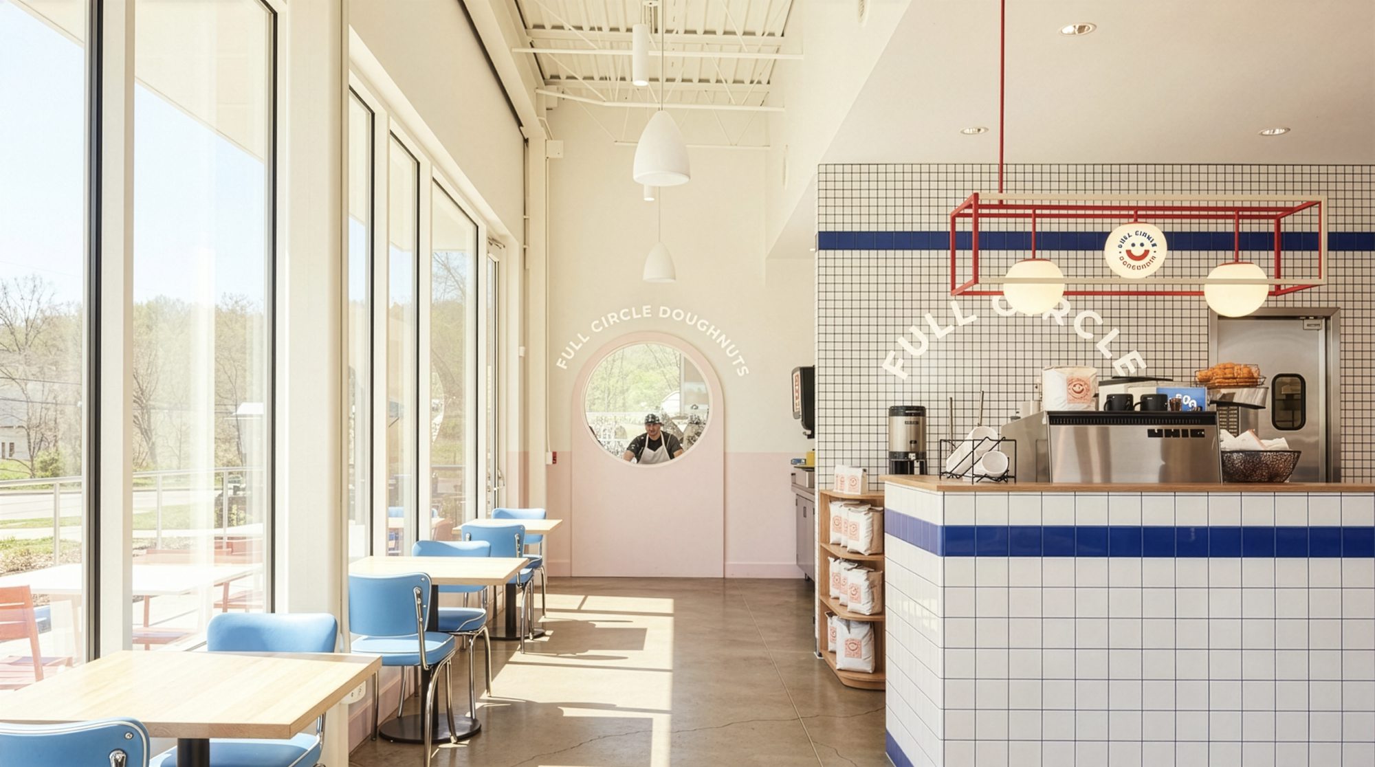 The original counter and kitchen layout